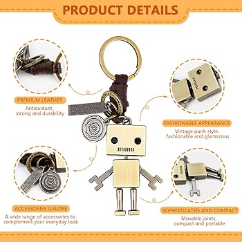 ZJIVQO Vintage Robot Key Chain, Metal Robot Keychains with